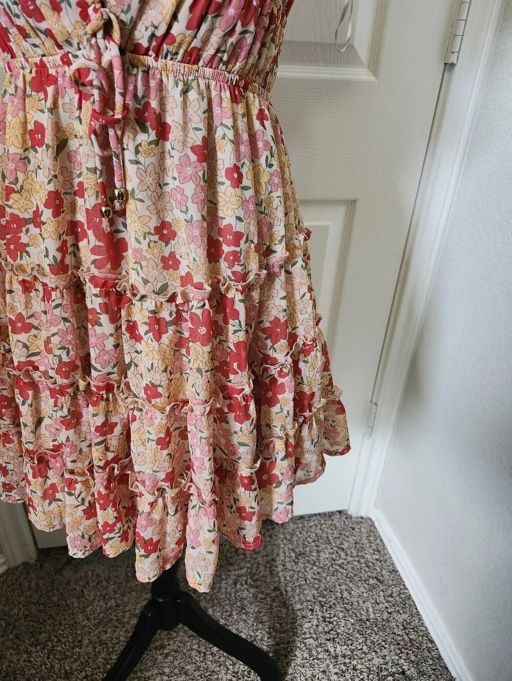 Y&I Floral Pink Tie-Front Sundress Smocked S